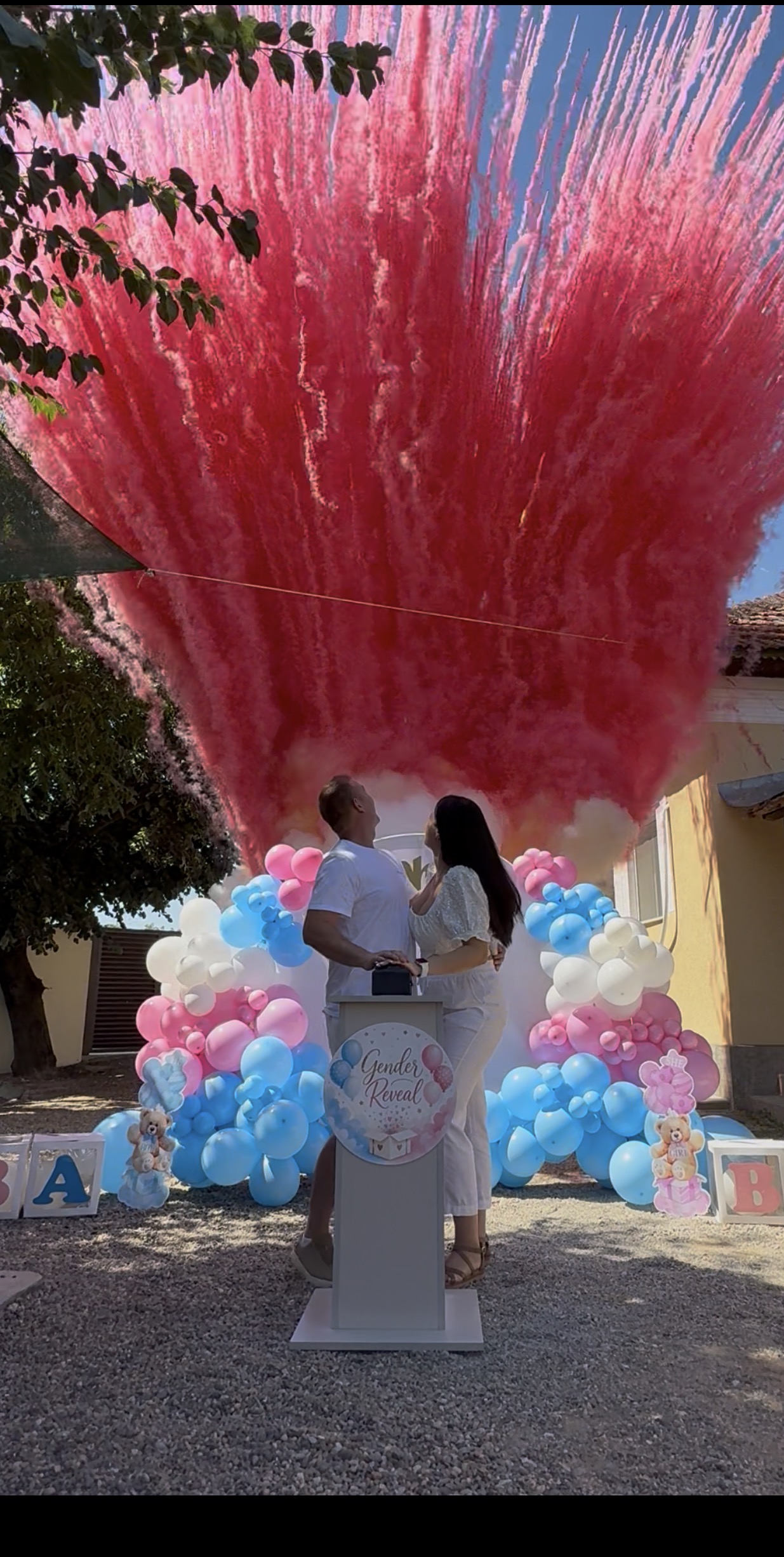 Gender reveal cu fum colorat
